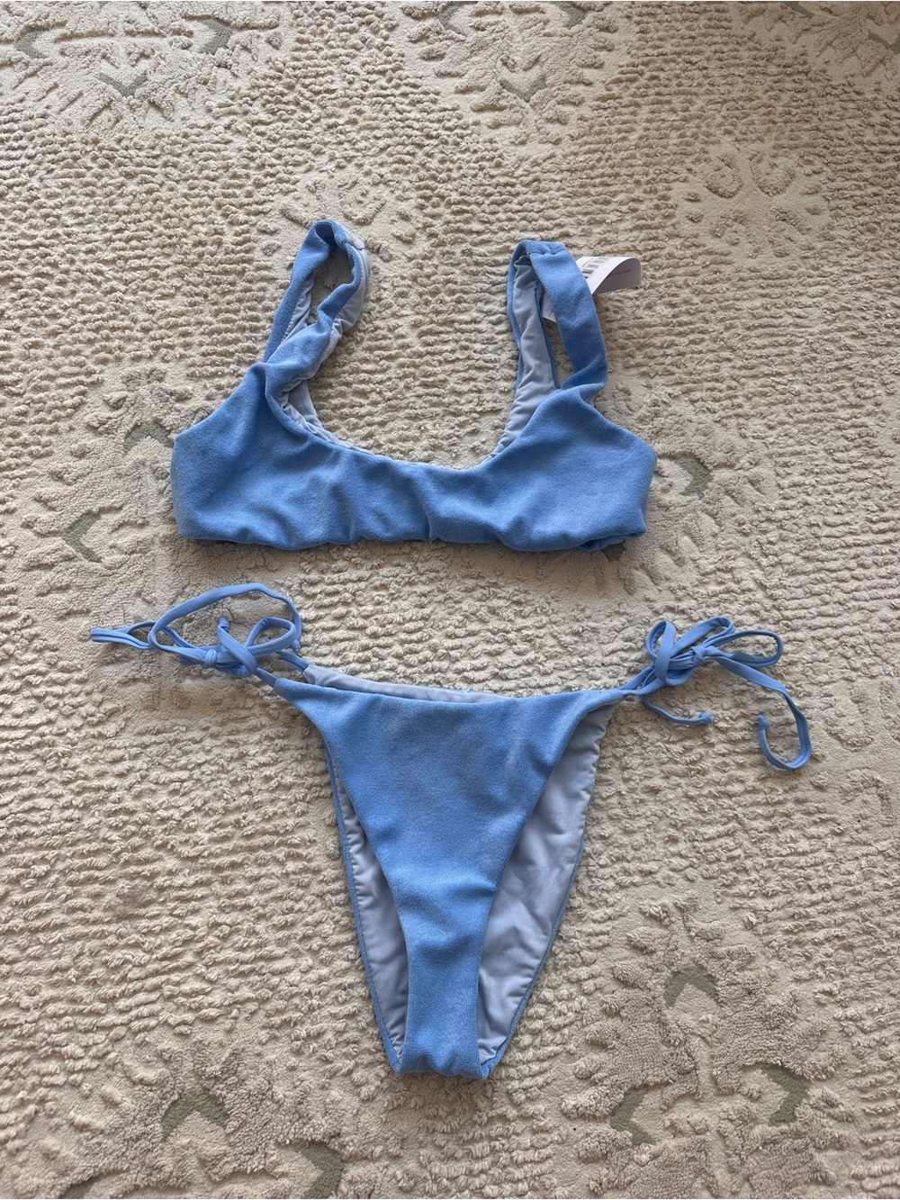 Light Blue Textured Tie-Side Bikini Set